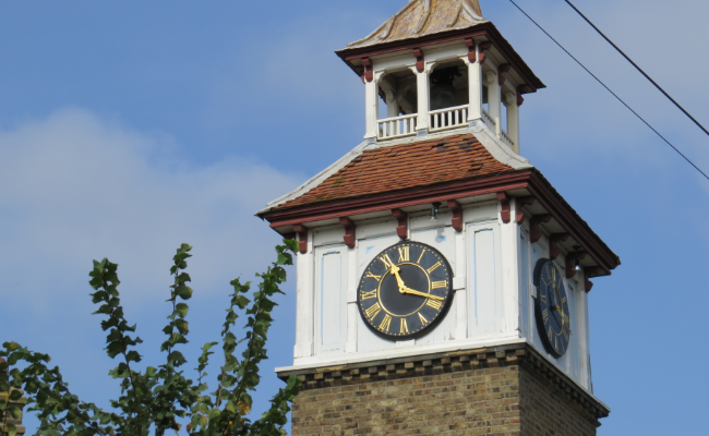 Close up of Clock tower in Harlow